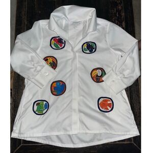 Foxcroft NYC Heritage Non-Iron White Embroidered Tropical Bird Fish Shirt Size 6